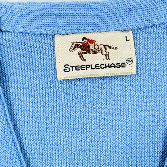 Vintage 80s Steeplechase Blue Cardigan Size L Lebel tag with Logo