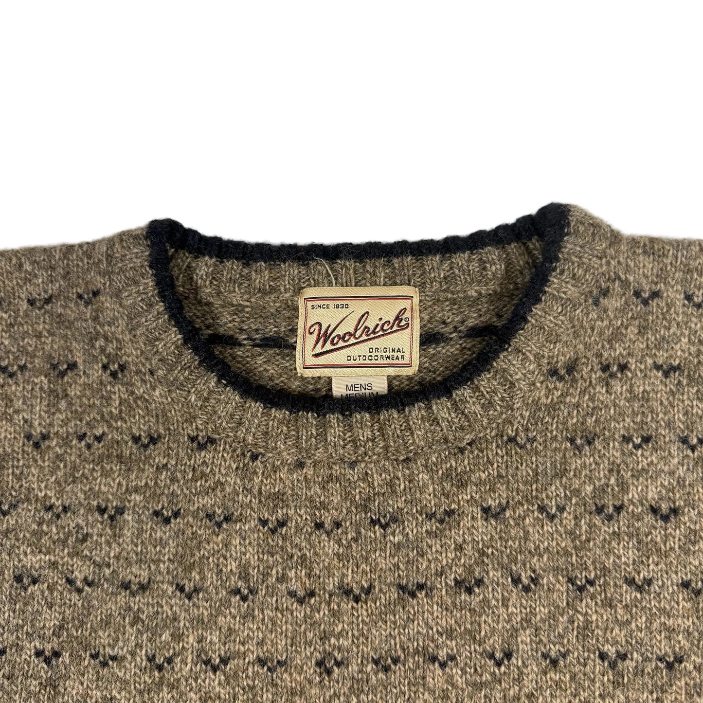 Woolrich 90s earthy brown crewneck sweater size M front  Lebel tag with logo