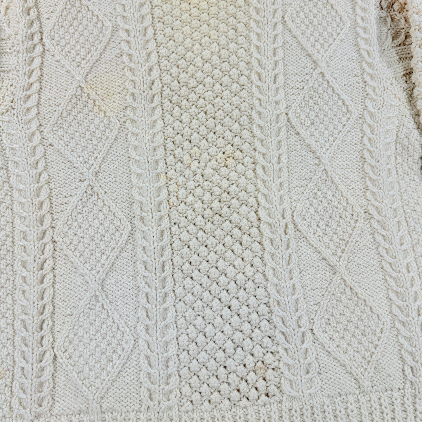 Vintage 90s Donegal Ivory Hand Knitted Sweater Front stains