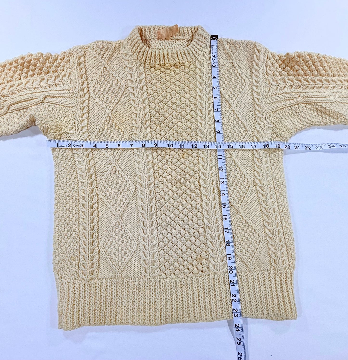 Vintage 90s Donegal Ivory Hand Knitted Sweater Measurements L x W