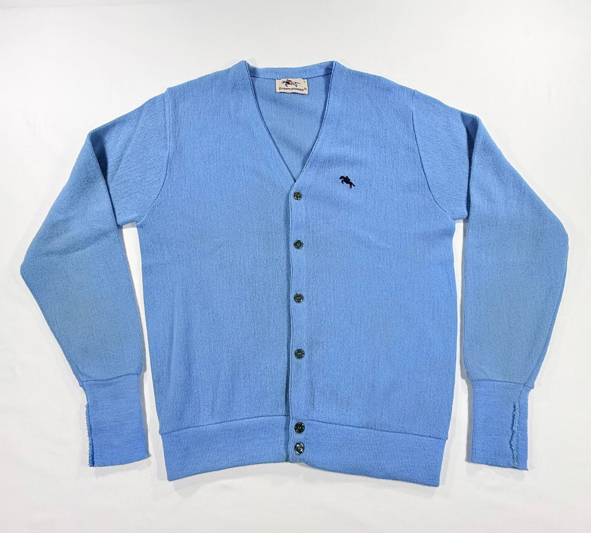 Vintage 80s Steeplechase Blue Cardigan with Logo Size L Front