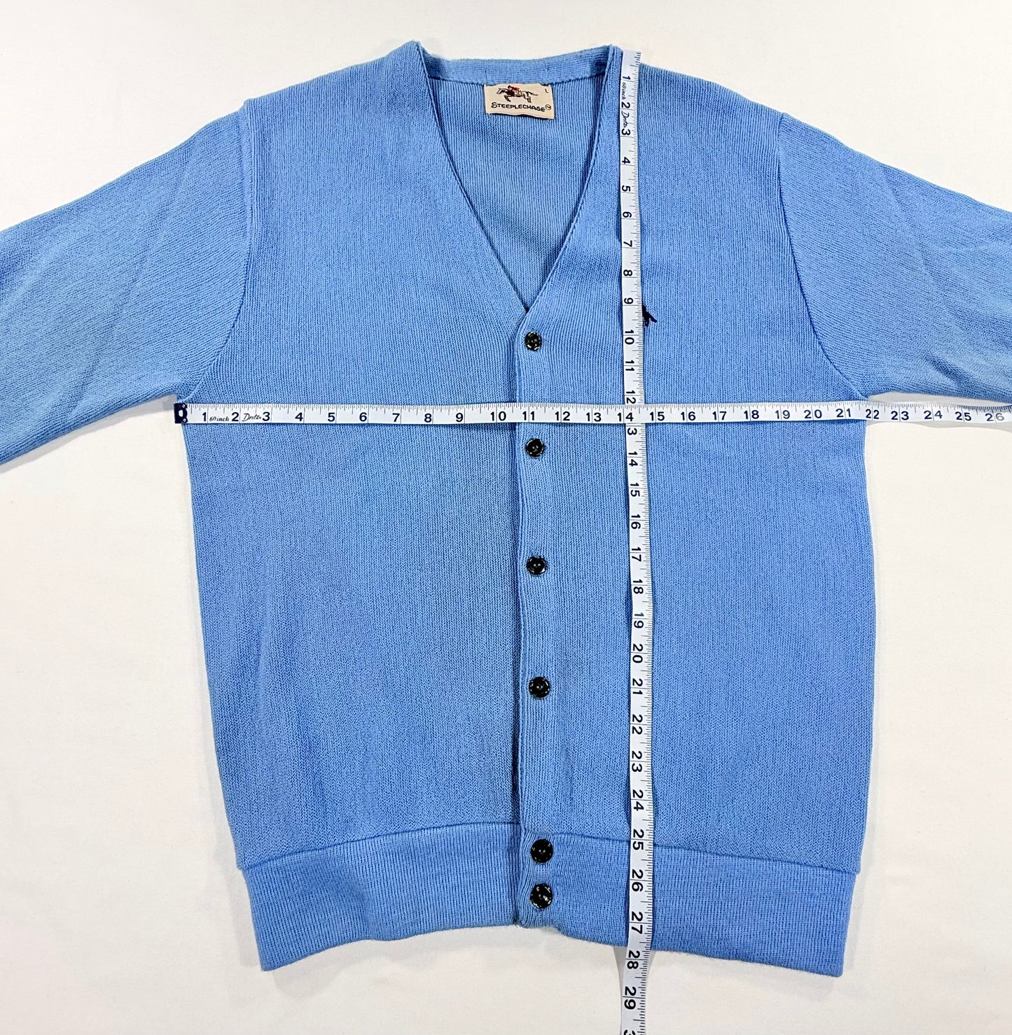 Vintage 80s Steeplechase Blue Cardigan Size L Measurements L x W
