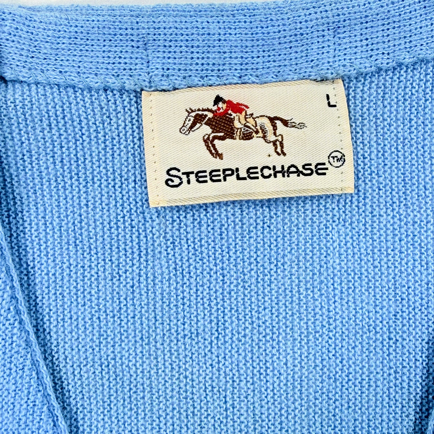 Vintage 80s Steeplechase Blue Cardigan Size L Lebel tag with Logo