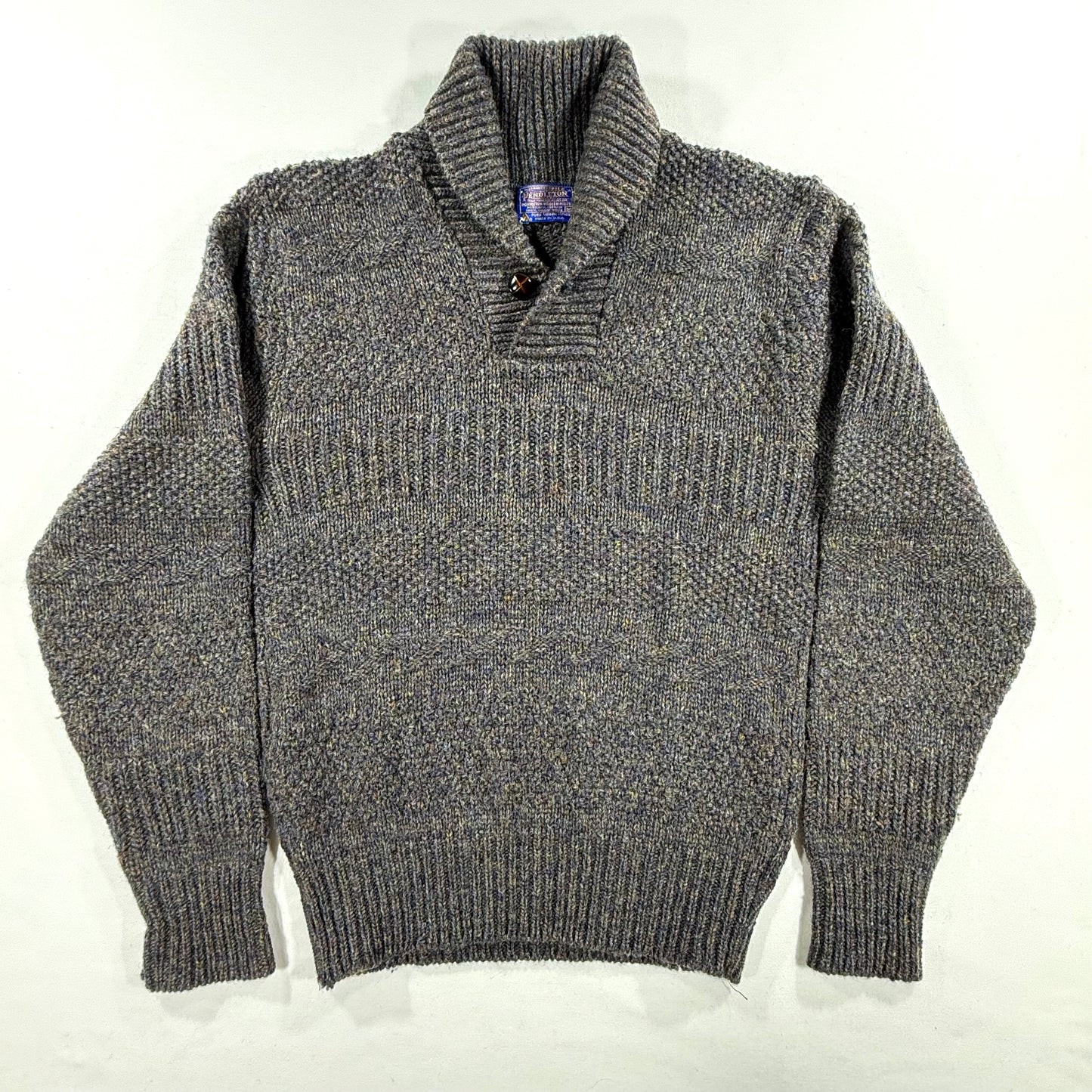 Vintage 90s Pendleton Dark Grey Sweater with collar and button Size M Front