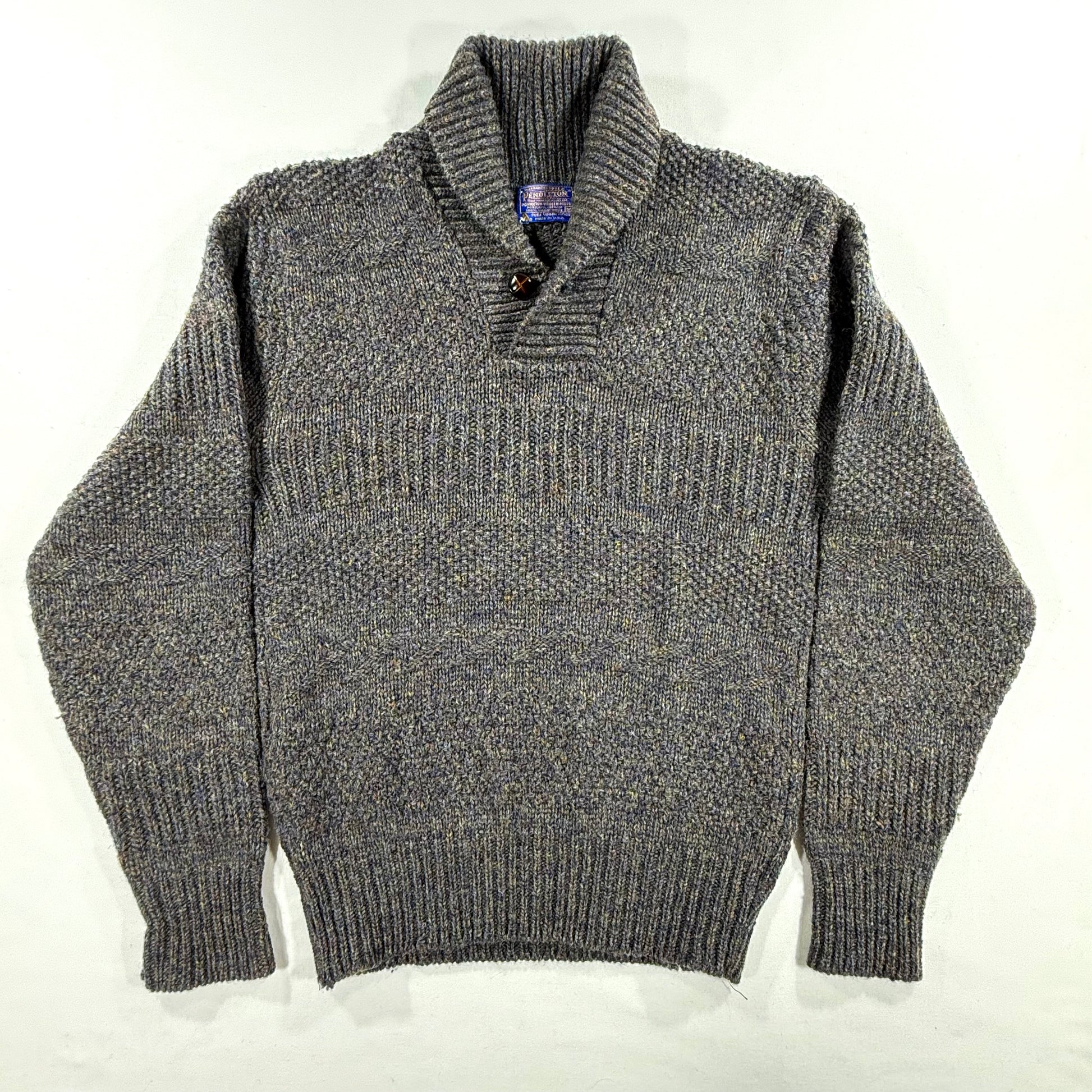 Vintage 90s Pendleton Dark Grey Sweater with collar and button Size M Front