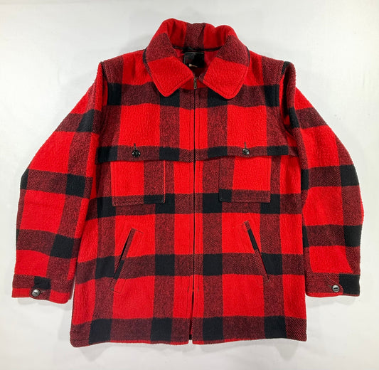 Vintage Johnson Woolen Mills Buffalo Plaid Hunting Jacket 40s 70s Red Size 42 Front