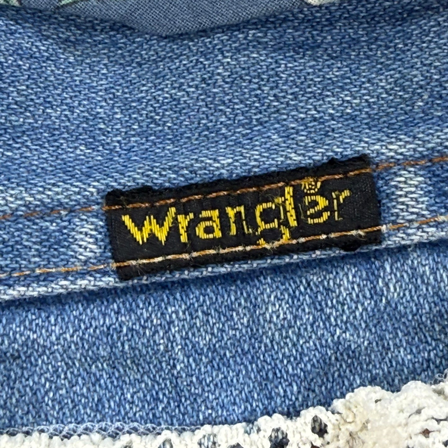 Close-up of a Wrangler label 