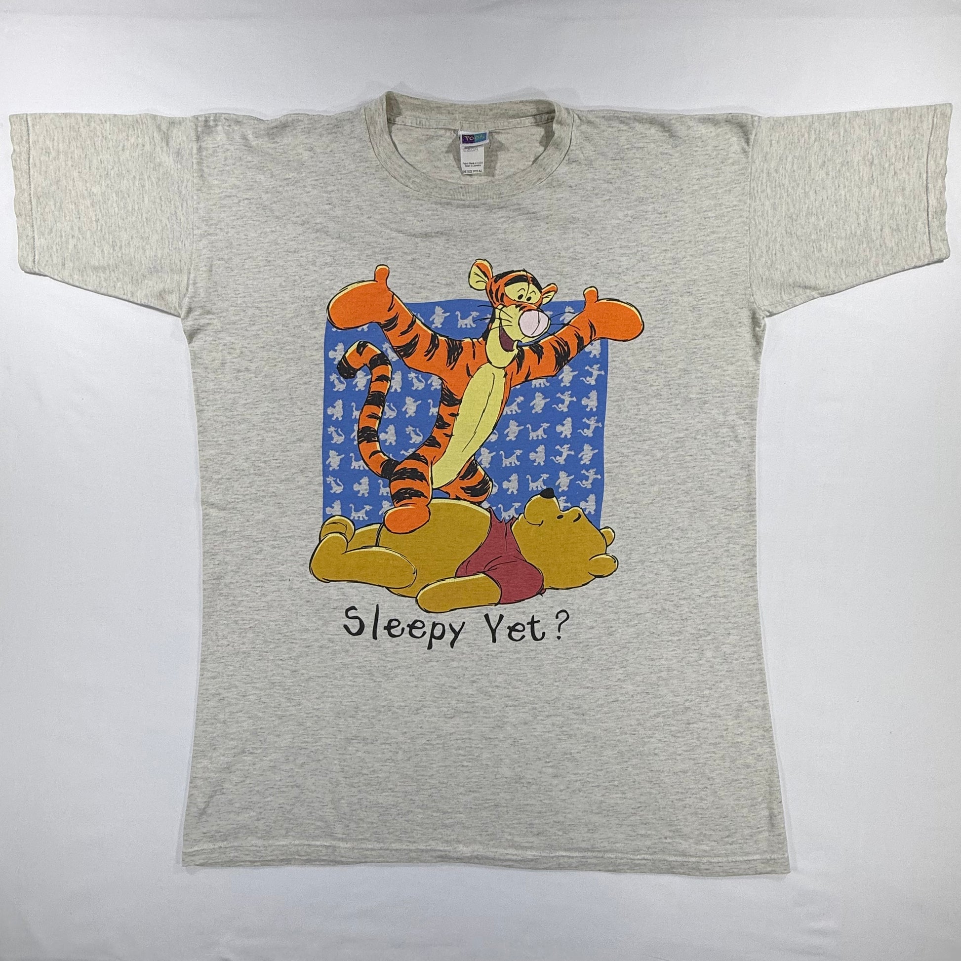Vintage Pooh Round neck 90s Disney Sleepy Yet Graphic Heather Grey T-shirt One size Fit All Front