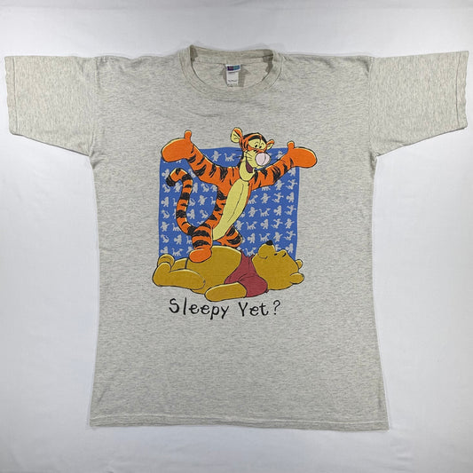 Vintage Pooh Round neck 90s Disney Sleepy Yet Graphic Heather Grey T-shirt One size Fit All Front
