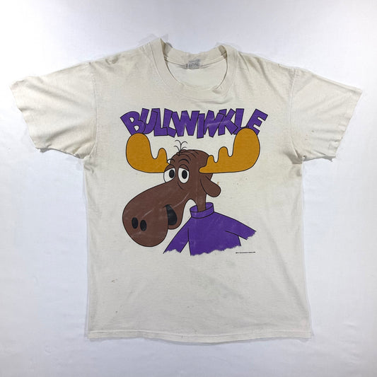 Vintage Stedman Super-Hi Cru 90s white BULLWINKLE J. MOOSE Graphic T-shirt Size L Front