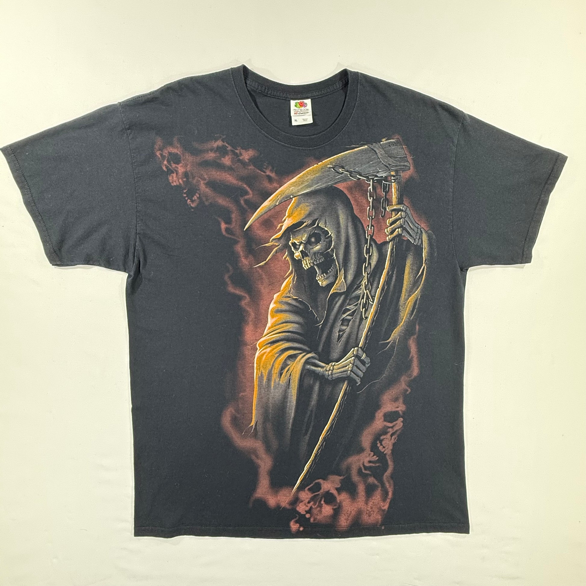 Vintage Fruit of The Loom Y2K Grim Reaper with Scythe Graphic Black T-shirt size XL Front