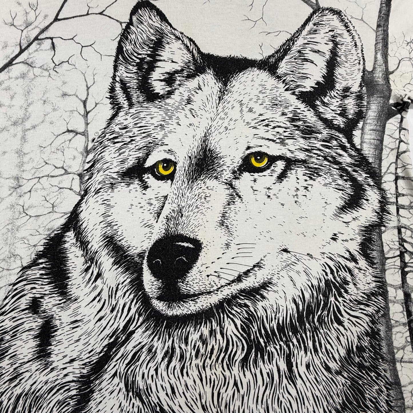 Vintage 90s Wolf Head AOP Graphic White T-shirt