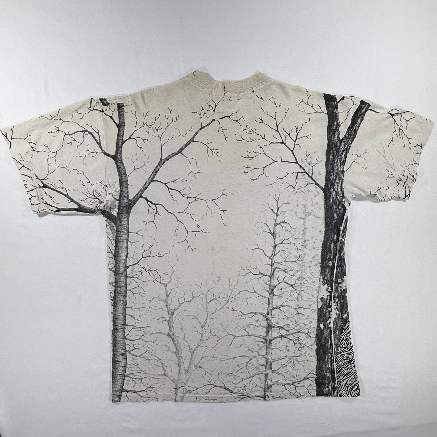 Vintage 90s Wolf Head AOP Graphic White T-shirt Back