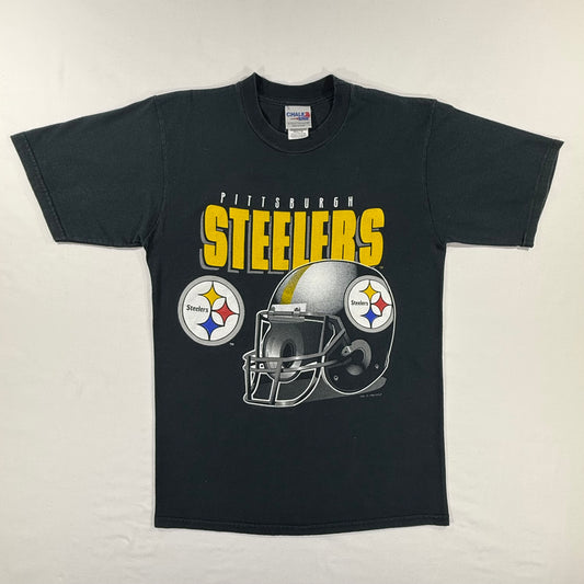 Vintage Chalk Line 1996 PITTSBURG STEELERS Helmet Graphic Black T-shirt Size M Front