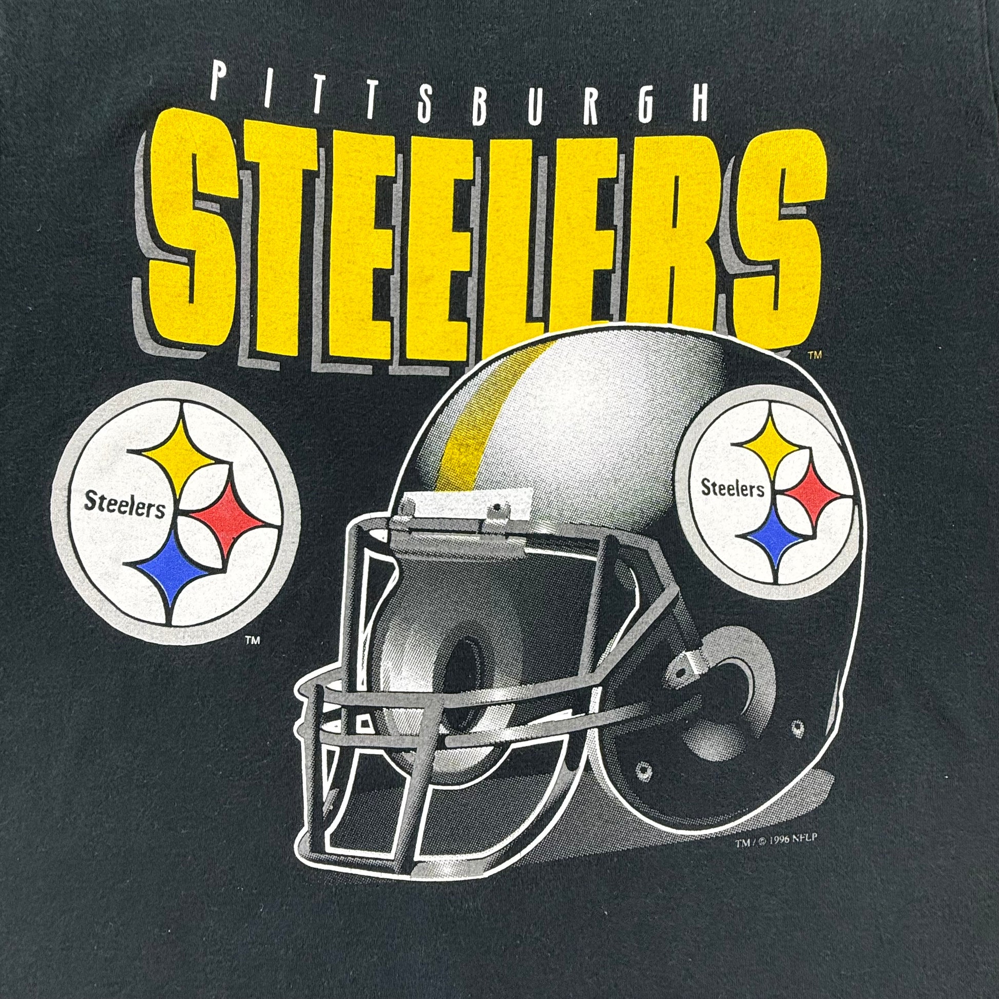 Pittsburgh Steelers text with helmet logo and team colors print
