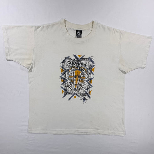 Vintage Afrocentric Body Skins 90s White SENUFO MASK Graphic T-shirt Front