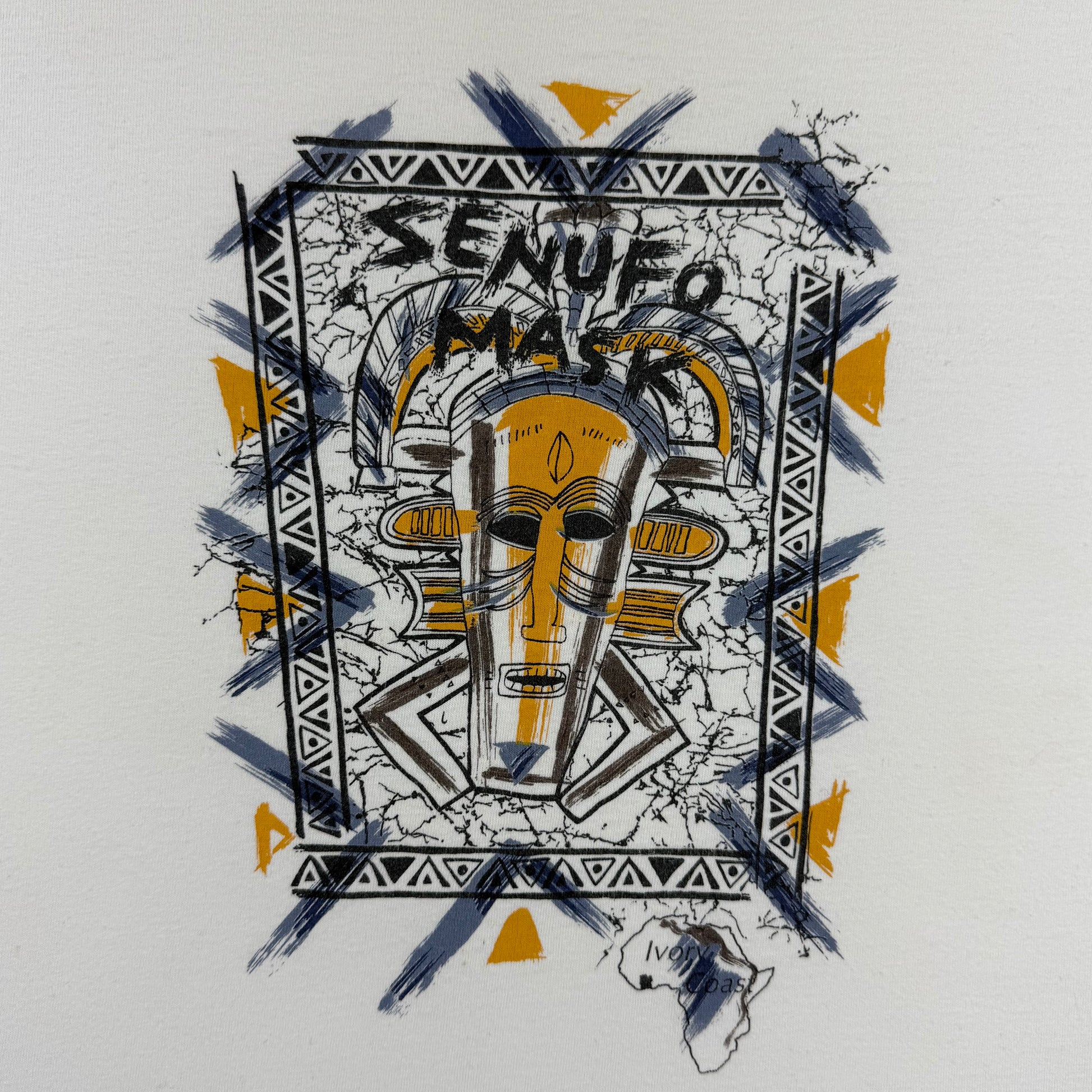 Unique tribal cultural art with text SENUFO MASK graphic print 