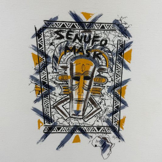 Unique tribal cultural art with text SENUFO MASK graphic print 